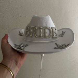 White Bride Cowboy Hat with Silver Accents